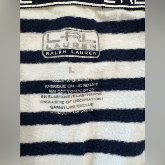 Lauren Ralph Lauren Navy and White Striped V-Neck Top Size L - Picture 4 of 5